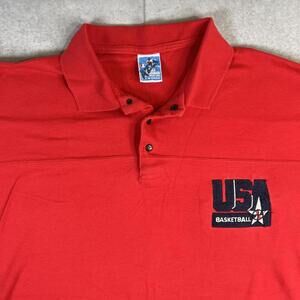 Vintage Champion Team USA Basketball Polo Shirt Mens Large Red Olympics 90s